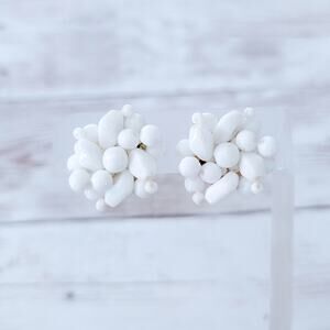 Vintage Clip On Earrings Unusual White Cluster Retro Statement